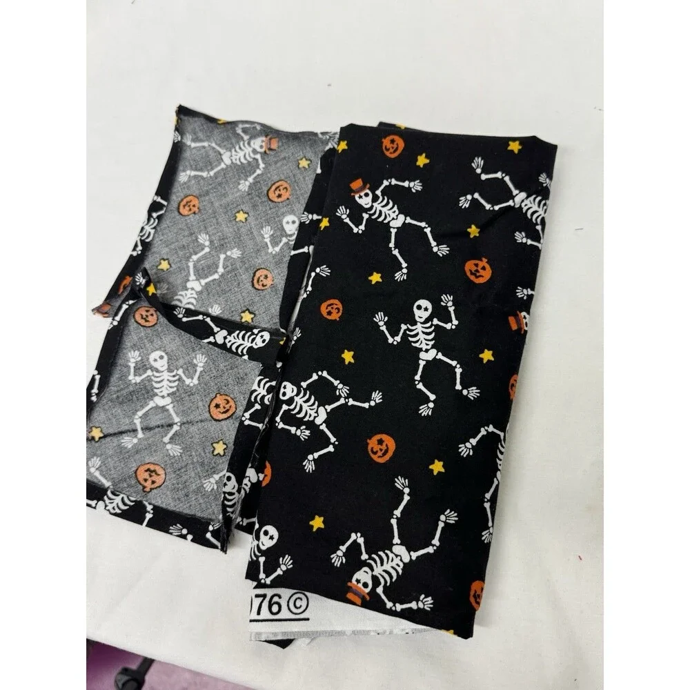 Halloween Cotton Fabric Pieces- Dancing Skeletons & Pumpkins on Black